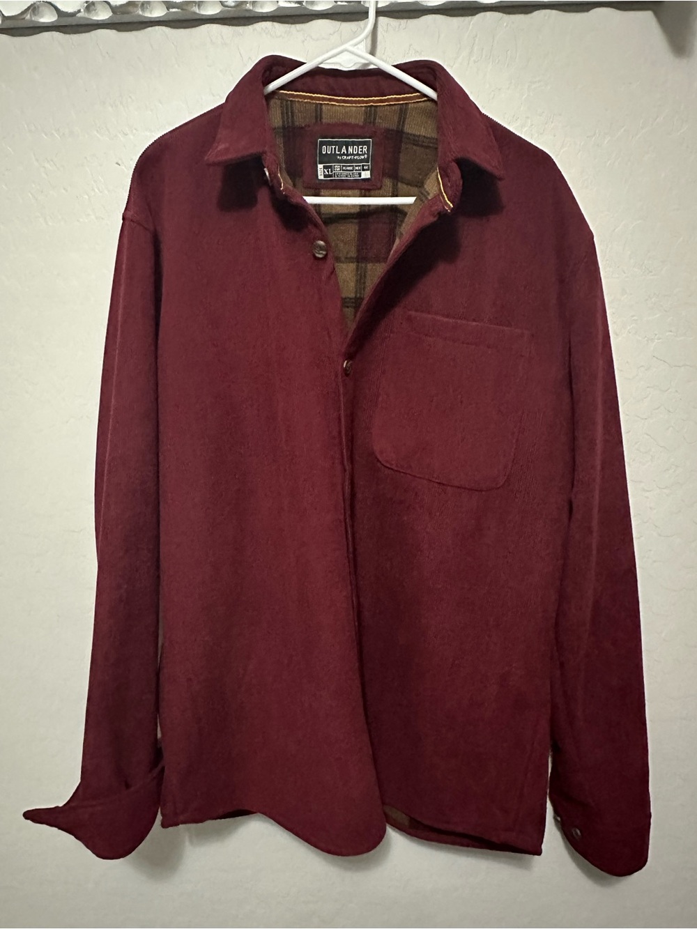 Outlander Men's Lightweight Burgundy Shirt Jacket with Chest Pocket